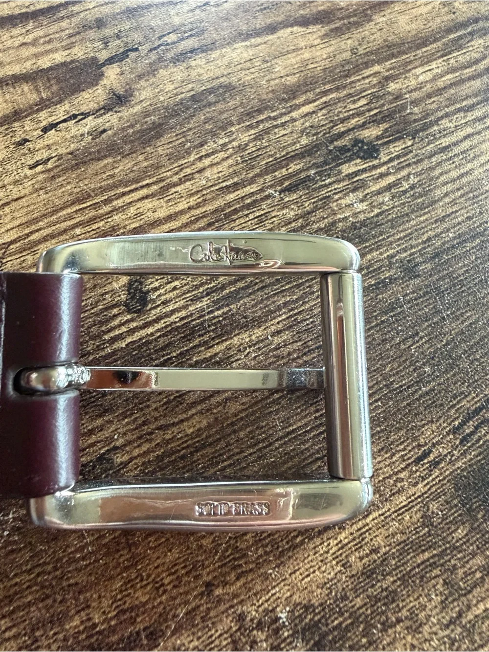 Cole Haan Dark Brown Leather Belt with Silver Buckle